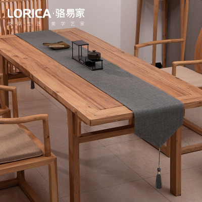 家柏饰(CORATED)新中式桌旗禅意色棉麻茶几餐桌布日式长条北欧现代简约五斗柜布 平织-灰色 定制专拍