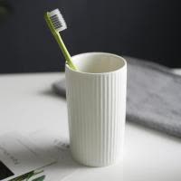 日式陶瓷婚庆礼品刷牙杯涮牙杯漱口杯家庭套装组合情侣一对牙刷杯 三维工匠 黑白麻纹一对竹托洗漱杯