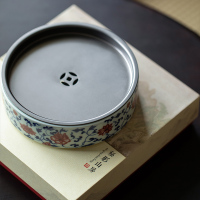 MULTIPOTENT茶盘茶托陶瓷青花缠枝花卉纹储水式功夫茶具托盘壶承