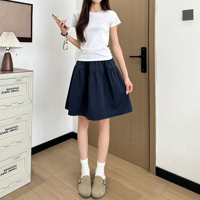 日系卡其色半身裙女夏季薄新款高腰a字工装短裙小个子五分裙