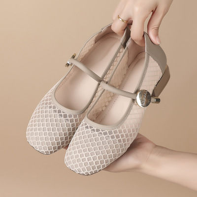 玛丽珍中跟鞋女鞋2026新款夏季网面透气凉鞋女鞋配裙欧美时尚单鞋_577