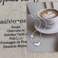 S925纯银爱心圆珠项链女款冷淡风极简颈链日常百搭毛衣链韩系送女朋友老婆情人节七夕生日礼物