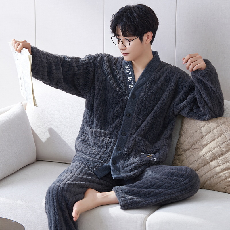 睡衣男士秋冬款冬季珊瑚绒加绒加厚保暖法兰绒家居服男款冬天套装