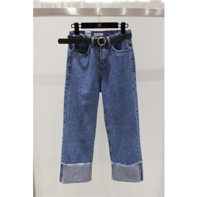 YIBUSHENG牛仔裤女2021年新款春装大码高腰显瘦显高宽松九分阔腿直筒裤子潮大码女装