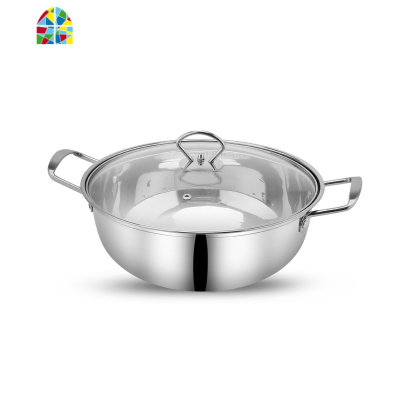 加厚304不锈钢锅火锅双耳汤锅平底不粘煮锅大容量家用电磁炉锅具 FENGHOU 304钢复底款32cm(4-8人)