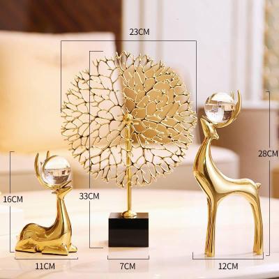 酒柜里的摆饰办公室摆件商务简约轻奢风电视酒柜玄关铜鹿装饰397水晶铜鹿套餐一