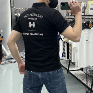 翻领短袖T恤男款夏季新款美式潮烫钻字母修身休闲百搭半袖POLO衫