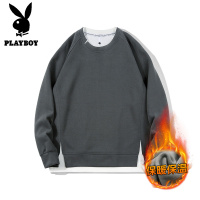 花花公子新款高品质加绒卫衣男重磅350克卫衣男2025秋冬新款宽松圆领卫衣假两件上衣