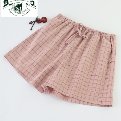HLCOMAN日系男女格子睡裤短裤棉纱布薄款夏季沙滩裤情侣家居裤五分裤睡裤