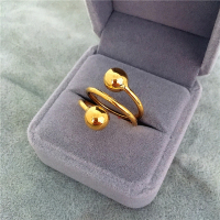 日韩镀24k黄金色光面磨砂转运珠戒指男女 久不掉色仿越南沙金指环送女朋友老婆情人节七夕生日礼物