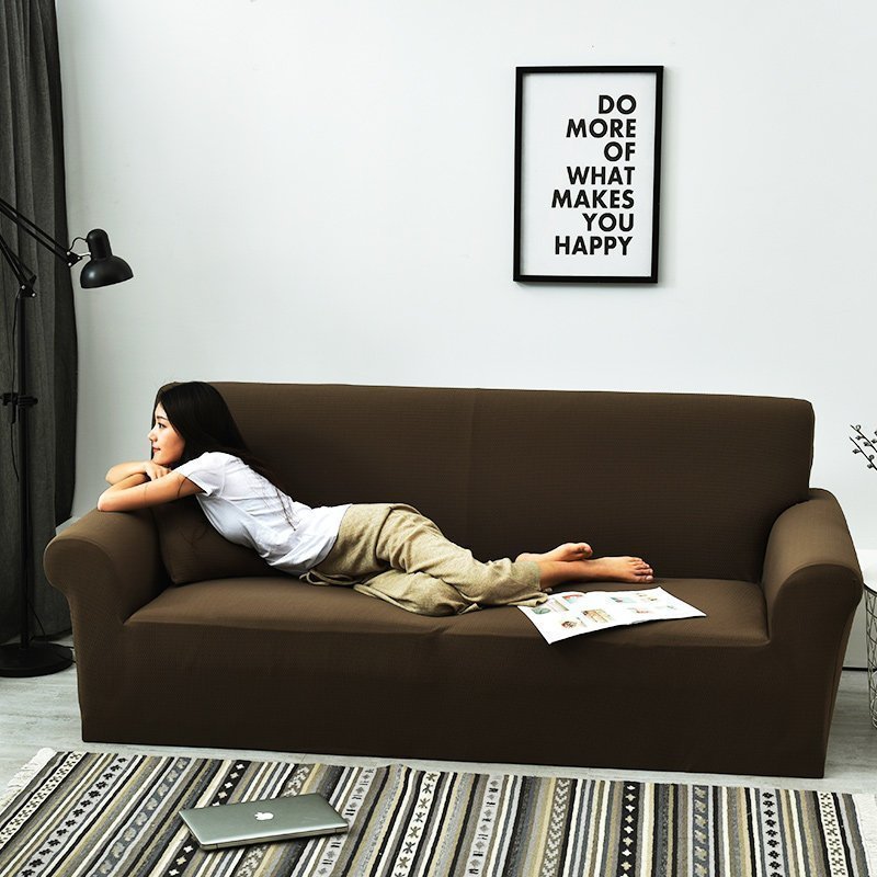色弹力沙发套全包卍能全盖沙发罩套布艺沙发垫防水简约四季通用 咖啡金 L码(190-230cm三人位适用)