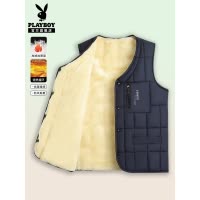 花花公子2025冬季男士加绒加厚马甲保暖中年爸爸装外穿纽扣背心C