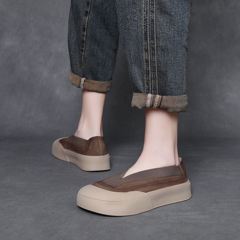 头层牛皮复古浅口乐福鞋女春夏新款舒适软底一脚蹬休闲单鞋