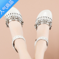 SUNTEK妈妈凉鞋粗跟中跟民族风复古中老年女鞋包头镂空软底防滑单鞋