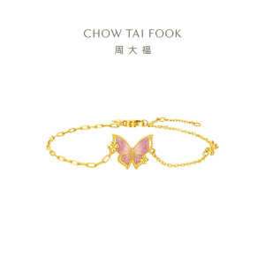 周大福鎏光梦蝴蝶黄金手链女生日礼物足金首饰送女友EOR1204