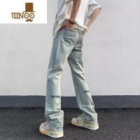 YANXU美式高街vibe牛仔裤男ins潮牌复古裤子男款修身直筒休闲阔腿长裤
