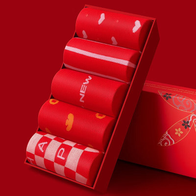 花花公子本命年中筒红袜子女马年结婚女士大红色礼物新款喜庆棉袜