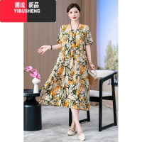 YIBUSHENG中老年人造棉45支高端棉绸连衣裙新款外穿季加大码妈妈气质裙子