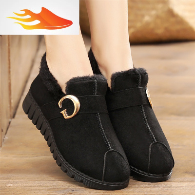 fish basket冬季老北京布鞋女平底加绒保暖棉鞋中老年休闲女鞋防滑