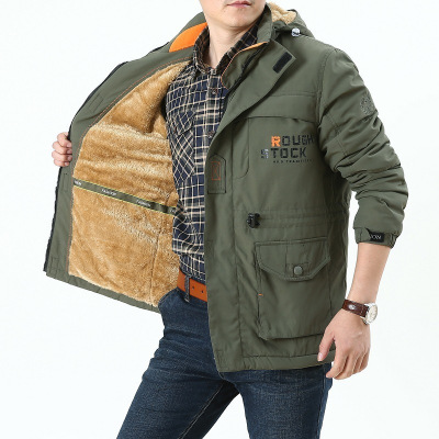 JPDUN吉普盾秋冬季男装大码休闲加绒加厚夹克衫男中长款户外夹克外套