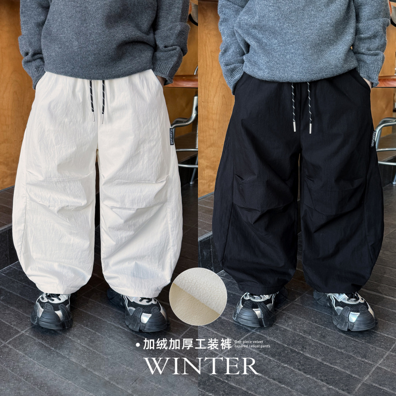 童酷男童冬款帅气夹标打杆宝宝运动裤百搭加绒加厚儿童工装裤