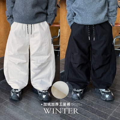 童酷男童冬款帅气夹标打杆宝宝运动裤百搭加绒加厚儿童工装裤
