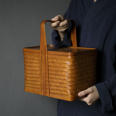 美帮汇竹编提篮日式食盒提箱便携旅行茶道配件茶盘茶箱茶具收纳盒收纳篮