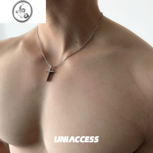 JiMi项链男女钛钢光面链情侣嘻哈复古吊坠简约小众百搭礼物配饰 十字架项链45+5cm