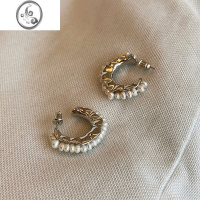 JiMi卖耳环的老大爷 法式复古珍珠耳环不规则淡水珍珠银色半圈C形耳钉