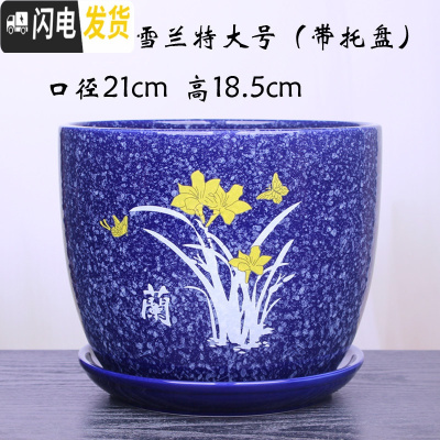 三维工匠中国风陶瓷花盆带托盘一组两个四个室内简约家用绿萝花盆 303蓝雪兰一个特大号 大花盆容器