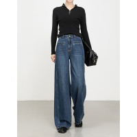 年秋季新款韩版宽松牛仔裤女高腰百搭丹宁阔腿拖地裤