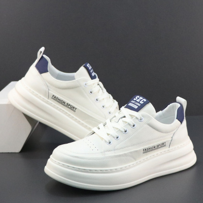 真皮小白鞋男头层牛皮透气厚底增高轻便软底运动休闲鞋子时尚板鞋