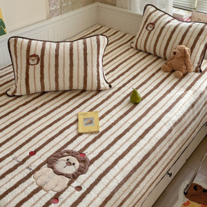 卡通毛巾绣牛奶绒床盖单件冬季加厚珊瑚绒夹棉床单加绒床垫三件套