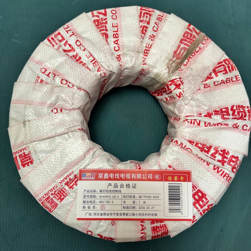 常顺鑫 硬芯铠装控制线ZR-KVVP22 450/750V 2×2.5 米