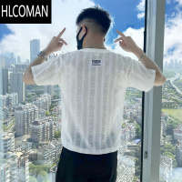 HLCOMAN高级感镂空T恤男夏季冰丝半袖ins潮牌短袖2025新款男装衣服半截袖