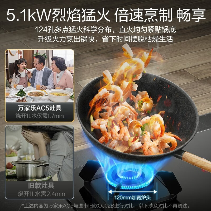 万家乐双高火AC5燃气灶具5.1kw猛火爆炒 高温防烫提示 可调节底盘 液化气JZY-AC5 [5.1kw爆炒猛火]
