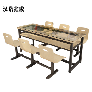 汉诺鑫威餐桌6人学校食堂小吃店快餐桌椅饭堂钢化玻璃桌1800*600*750[含椅]