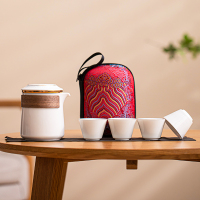 苏氏陶瓷(SUSHI CERAMICS)描金羊脂玉瓷手抓壶快客杯旅行包茶具