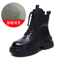 头层牛皮马丁靴女冬季新款英伦复古保暖加绒侧拉链百搭增高靴