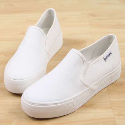 金三志帆布鞋女鞋韩版平底低帮厚底一脚蹬乐福鞋学生休闲鞋板鞋8392帆布鞋