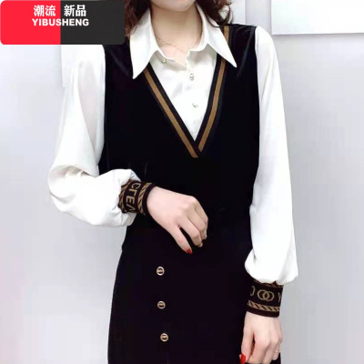 YIBUSHENG2021春秋打底衫女装金丝绒中老年假两件洋气长袖中年妈妈上衣小衫妈妈装
