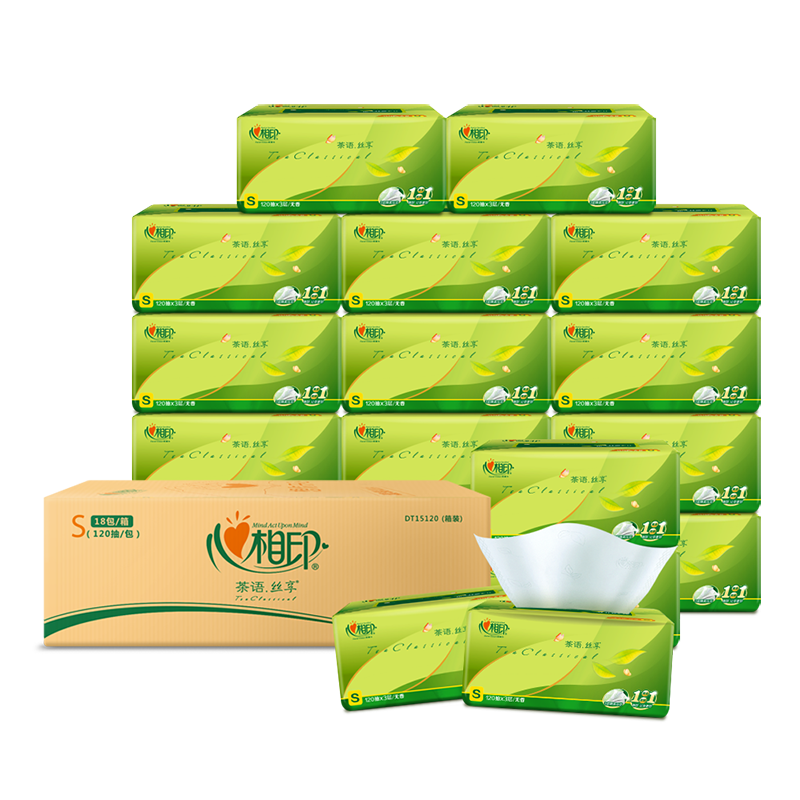 嘉创优品 心相印小规格抽纸巾茶语3层120抽家用 16包装
