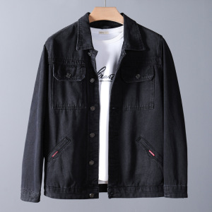 新塘牛仔外套男士春秋新款纯色时尚简约宽松潮流刺绣蓝色夹克上衣