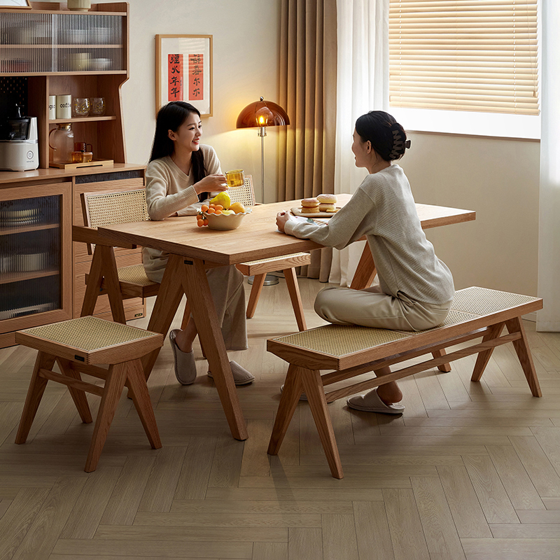 全友家居原木风餐桌椅组合简约方形实木框架餐厅家用吃饭桌子