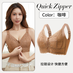 夏季超薄款大胸显小胸内衣女士拉链全罩杯调整型收副乳聚拢文胸罩