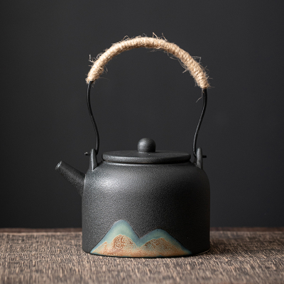 苏氏陶瓷(SUSHI CERAMICS)提梁功夫茶具泡茶壶复古粗陶山闻水画陶瓷茶壶350ML