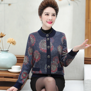品牌送礼妈妈装羊绒衫女中老年奶奶宽松加大码毛衣本命年老太太开衫女羊绒开衫女印花毛衣女中老年人保暖羊毛衫加绒外套