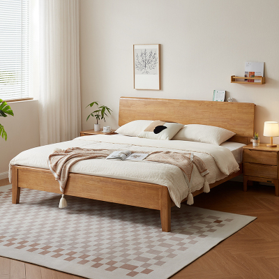 全友家居黑胡桃色新中式纯实木床主卧1米8齐边双人大床家具