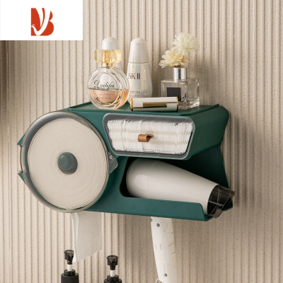 三维工匠纸巾架卫生间卷纸盒洗脸巾厕所免打孔抽纸厕纸盒壁挂卫生纸置物架 多功能一体纸巾架(绿色)