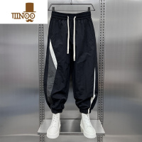 YANXU夏季速干条纹拼接户外束脚运动裤男款潮牌宽松阔腿休闲九分哈伦裤